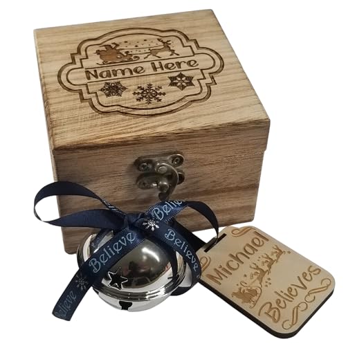 Santa's Sleigh Bell with Personalised I Believe Wooden Tag, Father Christmas Magic Bell, Xmas Eve Box Accessory for Children