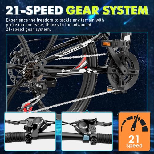 Image of Outroad 26 Inch Folding Mountain Bike, 21 Speed Full Suspension High-Carbon Steel MTB Foldable Bikes, Dual Disc Brake Non-Slip Folding Bicycle for Adults /Men /Women, 26 inch Dark
