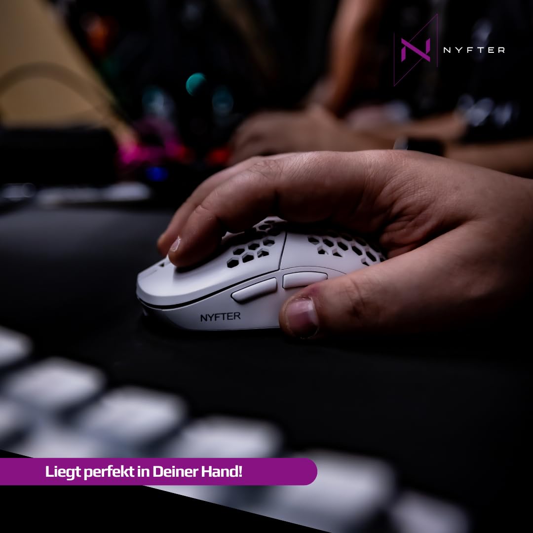 Nyfter - NYF22 Wireless Gaming Mouse Ultraligero 75g Potente con 400mA 19K DPI, 400 IPS 1000 Hz 50h Duración de la batería Duradera Dos Cases intercambiables Incluye