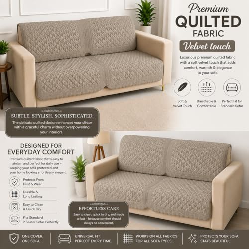 Image of Homerz Premium Petal Charm Sofa Cover | Embossed Floral Pattern | Soft Touch, Anti-Dust & Easy Wash Fabric Cloth, Washable and Durable (Beige, 2 Seater, Seat Cover with Backrest)