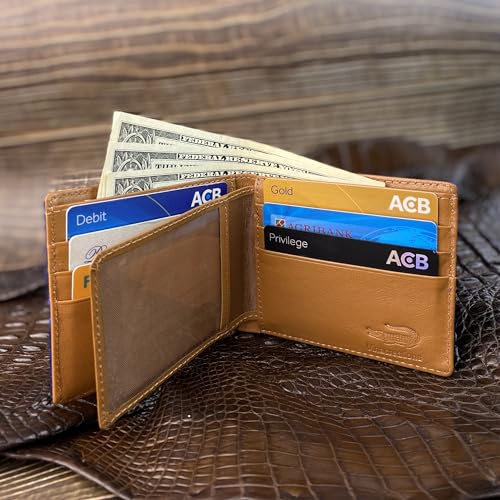 Image of HATA Men Leather Bifold Wallet RFID Blocking Front Pocket Exotic Billfold Handmade Gift For Birthday Wedding Anniversary Father's Day