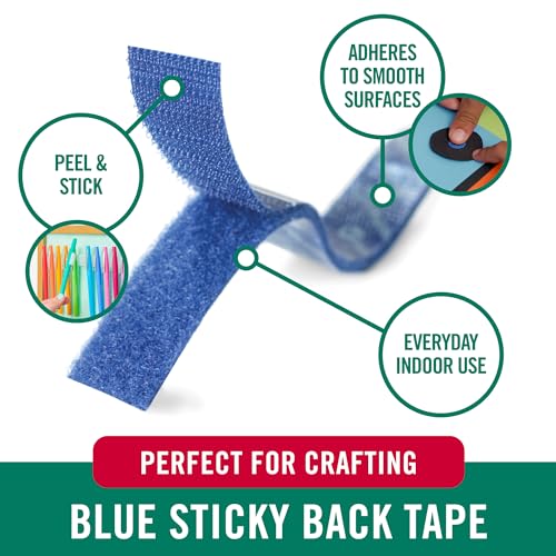 Image of VELCRO Brand Colors | Blue Sticky Back Tape | 10ft Roll with Adhesive, Cut Strips to Length | Mount Classroom Decor, Create Seasonal Craft Projects | Organize Home or Office