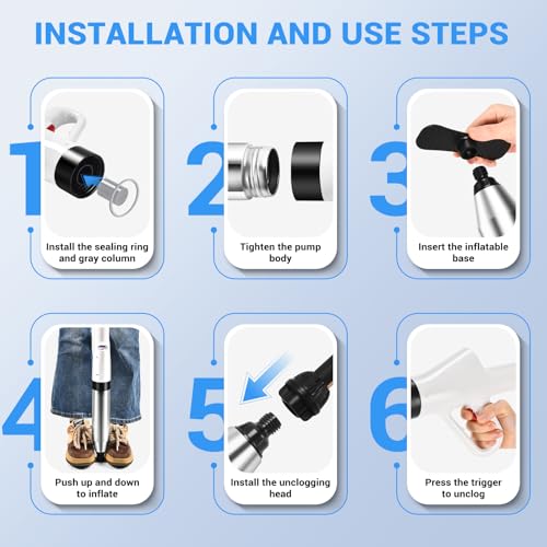 Image of Toilet Plunger, High Pressure Drain Clog Remover, Plungers for Bathroom, Air Drain Unclogger Blaster with Visual Barometer, Toilet Plunger Heavy Duty Powerful Drain Toilet Snake Auger, Sink Plunger