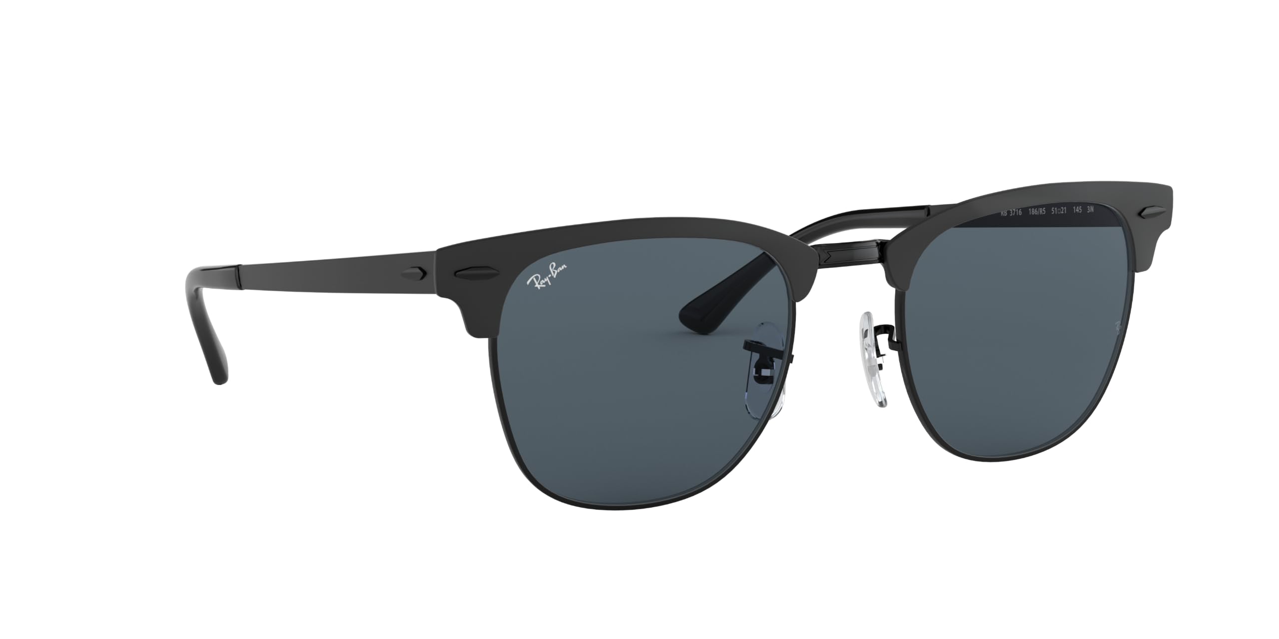 Ray-Ban Metal Clubmaster Sunglasses in Matte Black Blue RB3716 186/R5 51