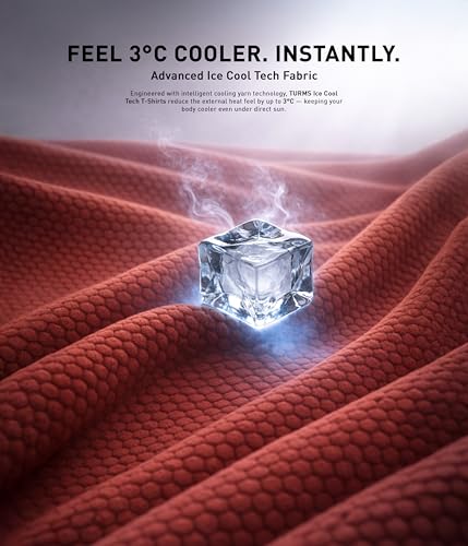 Image of TURMS Men's Ice Cool Tech Round Neck T-Shirt, Odor Control, Stretchable & Breathable, Cotton Rich Fabric, Half Sleeve