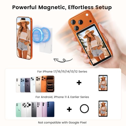 Image of Vamvo Magnetic Selfie Monitor Screen for iPhone & Android, 4K Wireless Vlog Screen with Remote, 180 Rotation & Screen Mirroring Content Creator Essentials for TikTok, YouTube Live Streaming (White)