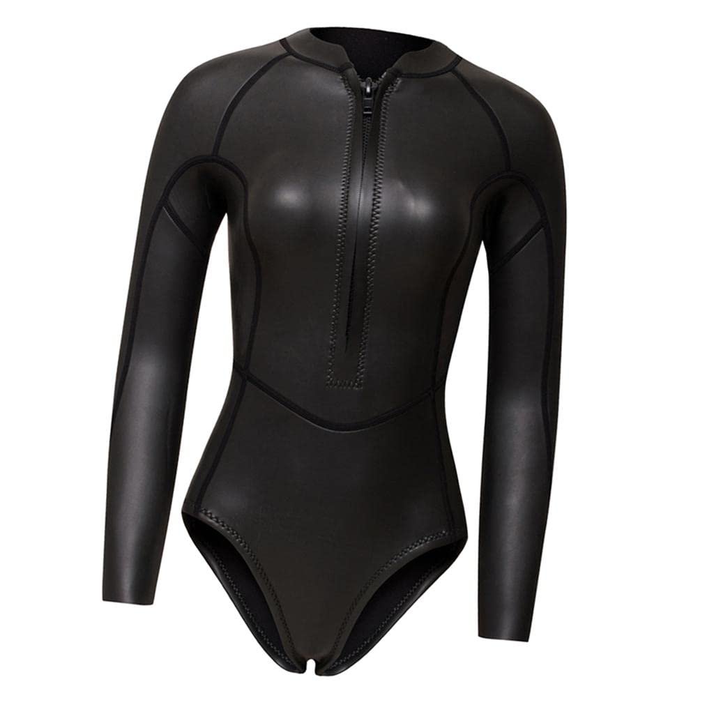 Damski kombinezon neoprenowy z zamkiem błyskawicznym z przodu bikini do nurkowania czarny błyszczący XS