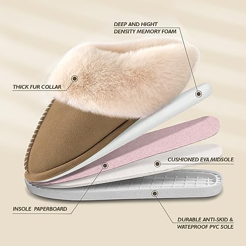 Image of Womens Slippers with Fluffy Fur Soft Memory Foam House Shoes, Christmas Gifts Christmas Slippers for Women Mom Grandma