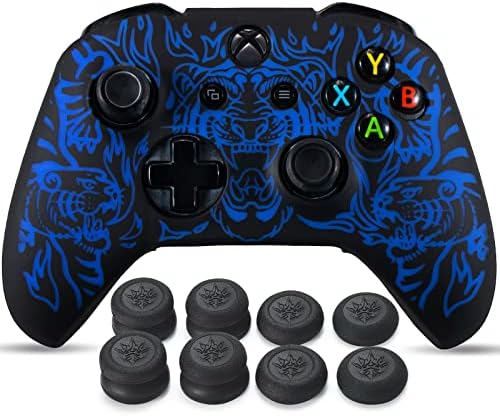YoRHa Laser Carving Silicone Skin for Xbox Series X/S Controller x 1(Red) with Pro Thumb Grips x 8