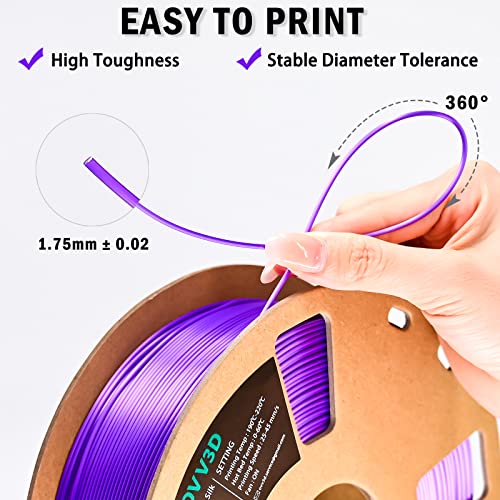 Image of OVV3D Silk PLA Filament 1.75mm, Upgrade Purple PLA Filament 3D Printer Filament, Silk Purple 3D Printing Filament, 3D Filament 1.75 + /- 0.02mm, Silk 1.75 PLA Filament for 3D Printer and 3D Pen, 1kg