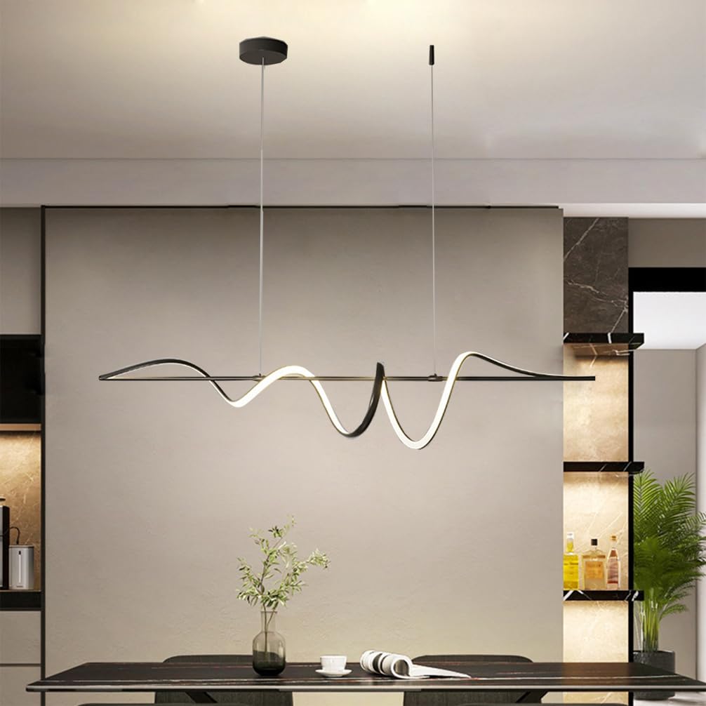 Dimmable Black LED Pendant Light - Modern Chandelier for Dining Room Living Room & Kitchen - Remote Control Included - Perfect for Dining Areas & Offices