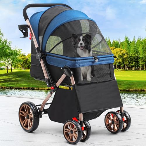 YITAHOME Hundebuggy für Hunde Hundewagen Klappbar bis 22 kg hundetrolley mit 4 Rollen für Mittelgroße Hunde Welpen und Katzen Netzfenstern Verstellbarer Griff