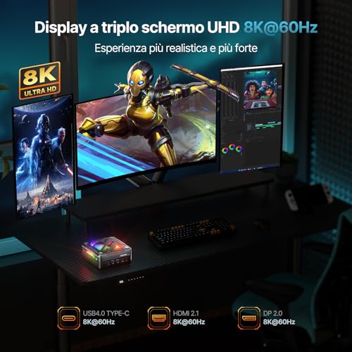 Warlord Mini AM18 Mini PC, AMD Ryzen 7 8845HS (8C/16T, Fino a 5,1 GHz), Mini Computer 32GB DDR5 1024GB M.2 2280 PCle 4.0x4 SSD,AMD Radeon 780M| WiFi6| 2.5 G LAN| 8K UHD |per Ufficio - PC Desktop - Immagine 6