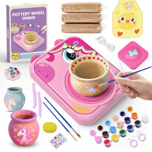 Pottery Wheel for Kids, Girls Arts and Crafts Toys for Kids Ages 8-12,Pottery Craft Kit with 3 Pack Air-Dry Clay, Art Supplies for Kids Toys Girls Birthday Gift for 6 7 8 9 10 11 12+ (Pink)