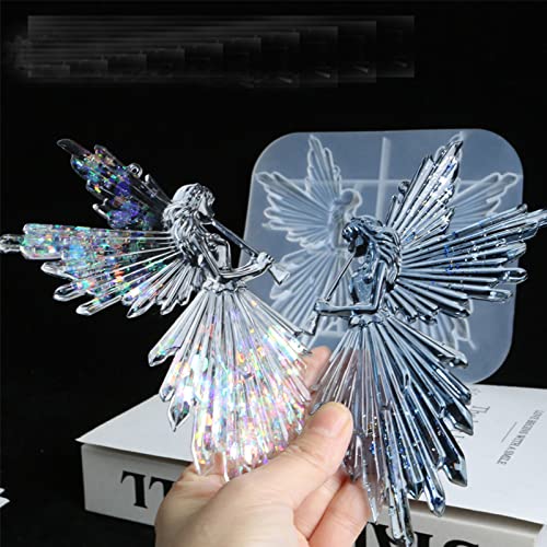 Silicone Angel Fairy Resin Epoxy Mold Flute Girl Wings Jewelry Pendant Crystal Casting Mould DIY Handmade Craft Tool Cake Topper Decoration Making Molds Rearview Mirror Hanging Pendant Ornament - Image 2
