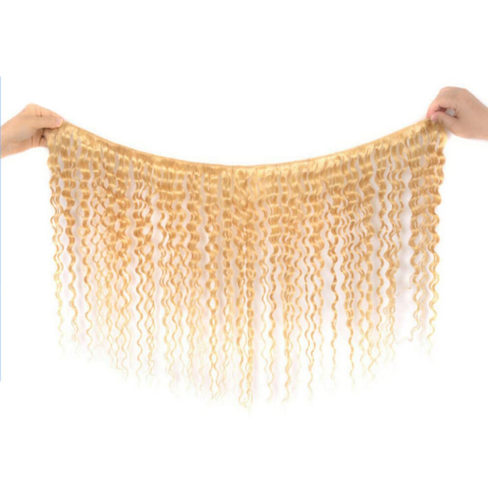 Zeslaerr Human Hair Bundles #613 Bleach Blonde Color 32 Inch Deep Wave Knotless Double Weft Weave Natural Color Human Hair Extension For Woman Single Bundle 100g - Image 4