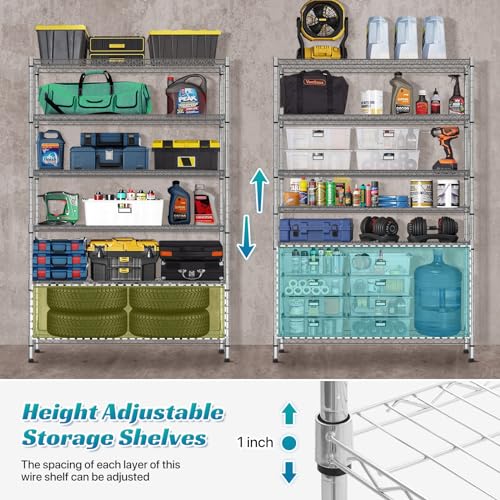 Dkeli 6000LBS CAPACITY SHELVING UNIT 6 Tier Storage Shelves Metal Wire Shelving Unit With Wheels, 6000Lbs Weight Capacity Heavy Duty Nsf Height Adjustable Garage Shelving Utility Steel Commercial Grade Shelving Rack thumb #4
