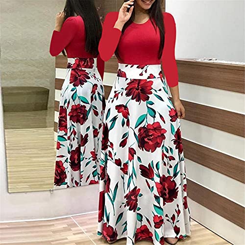CPNG Damesjurk met lange mouwen, lange maxi-jurk met bloemenprint, vrijetijdsjurk - Afbeelding 5