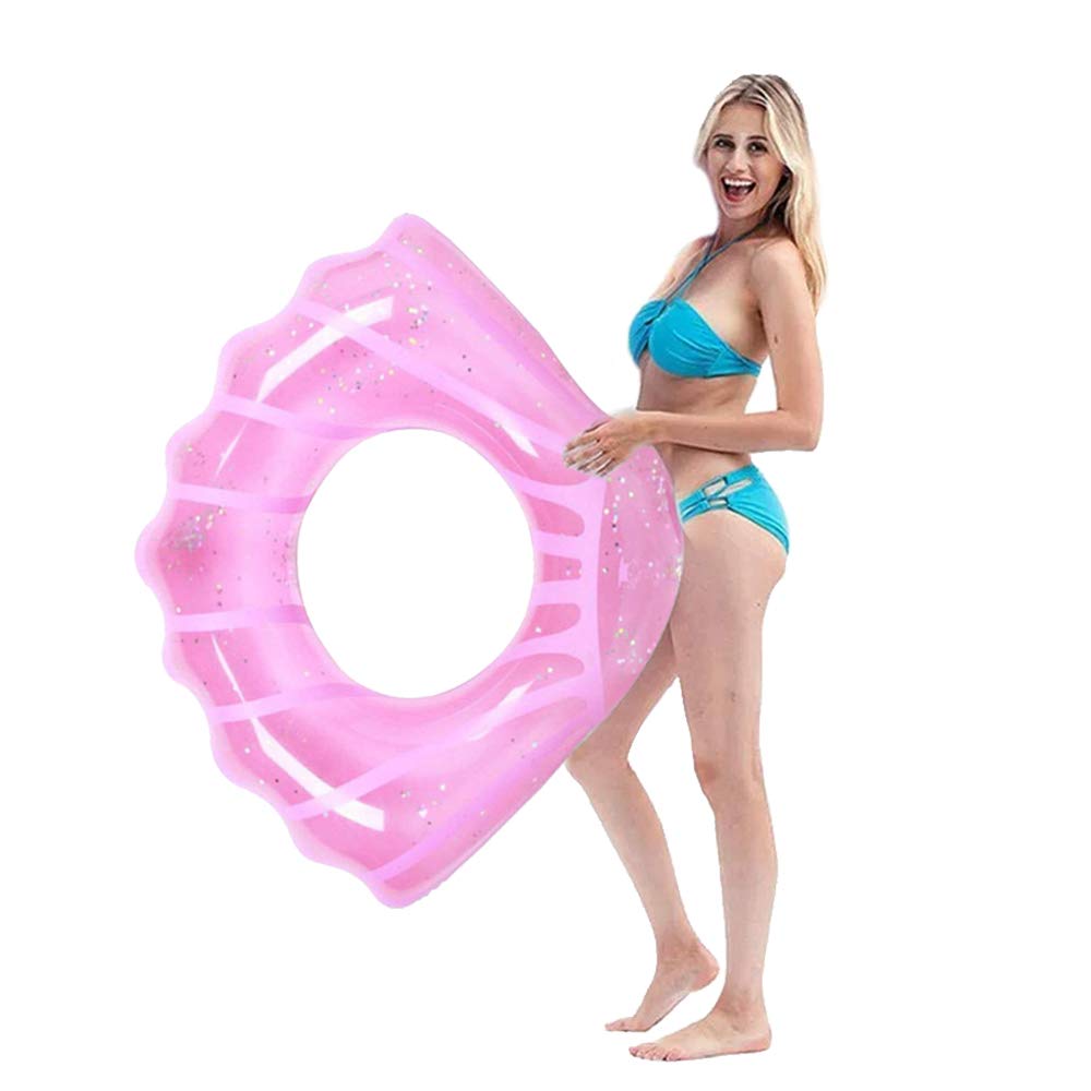 HANMUN Pool Floats Swimming Ring Shell 2020 with Glitters Inside Inflatable Pool Float Adult Children Swim Ring Summer Party Water Toys (Pink)
