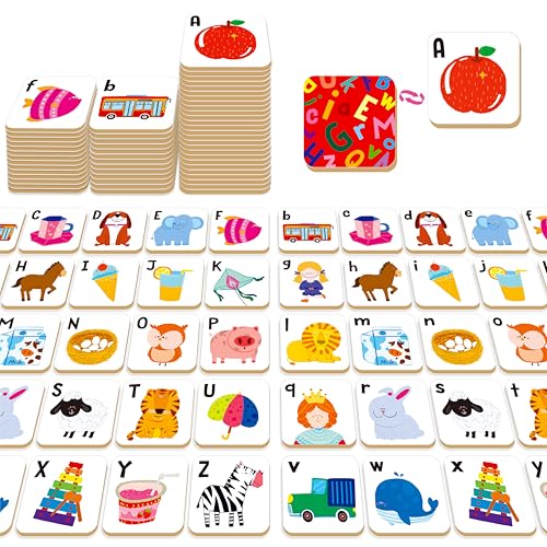 52 PCS Alphabet Memory Game 26 Pairs Uppercase & Lowercase Letters Matching Game Educational Early Learning Toy for Toddlers Kindergarten Kids 3+