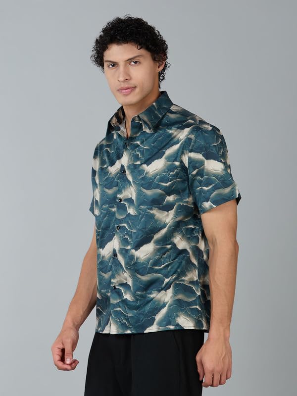 Image of MARK & ALBERT Men's 100% Cotton Printed Half Sleeves Regular Fit Shirt for Men
