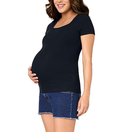 Motherhood Maternity Women’s Square Neck Rib Knit Short Sleeve Pregnancy