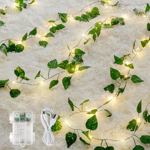 woohaha Vine with Fairy Lights,23FT 73LED Fake Vines String Lights USB/Battery Operated,Led Pothos Leaf Light for Garden,Bedroom,Room, Wall, Party, Wedding Decor (Warm White)