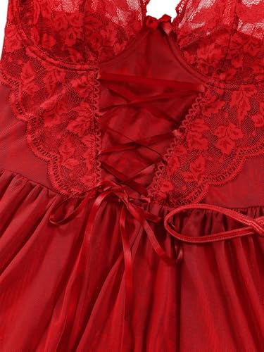 Image of Lilosy Sexy Garter Belt Mesh Lace Babydoll Lingerie Dress Set with Thong