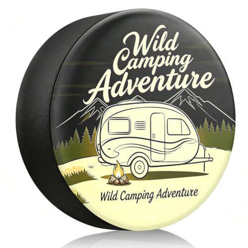 Image of RV Spare Tire Cover Wild Camper Adventure 17in Waterproof Universal Fit