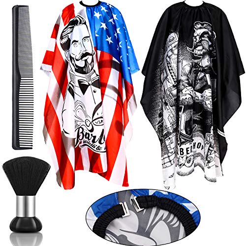 4 Pieces Barber Salon Cape with Adjustable Clip Set Include 2 Pieces Hair Cutting Stylist Styling Hairdresser Haircut Cape Apron Cloth Dressing Hair Comb and Neck Duster Brush Hair Sweep Brush