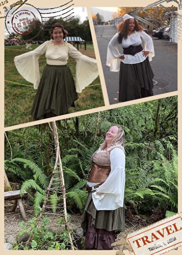 Fiamll Renaissance Kleid Damen Mittelalter Kleidung Damen Kostüme Fasching Kleid Set Grün+ Braun S(Top und Rock)