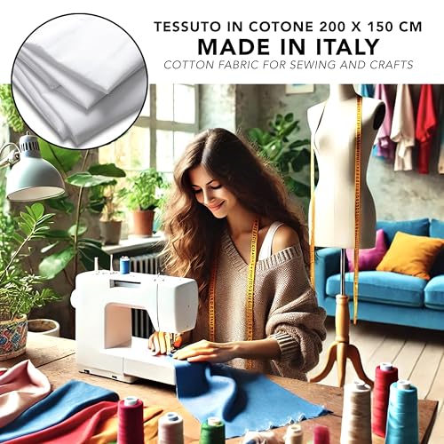 IPEA Baumwollstoff Popeline Weiß - 200 cm x 150 cm - Made in Italy - Meterware zum Nähen, Bekleidung, Futter, Wohnaccessoires, Patchwork, einfarbiger Stoff zum Nähen