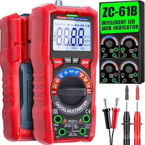 Digital Multimeter TRMS 6000 Counting,with DC AC Voltmeter Ohm Volt Amp Meter Temperature Frequency NCV Measures Voltage Current Resistance Diode Continuity Capacitance, Home, Automotive Battery Test