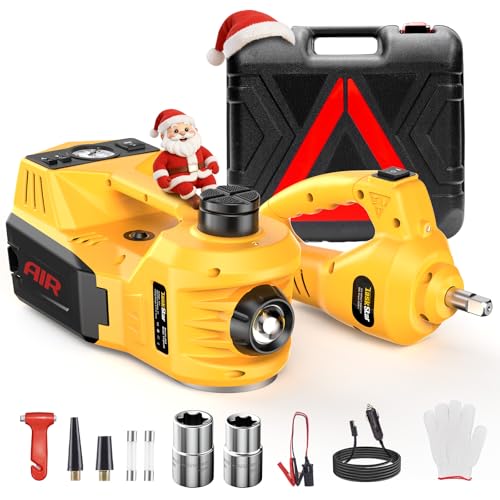 TaskStar Gato Hidráulico 5t 3t, 12V Kit de Gato Eléctrico para Coche (Alcance :15.5-45 cm) con Llave eléctrica e inflador, para Recogida de Coche Cambio de Neumáticos Reparación de Garaje