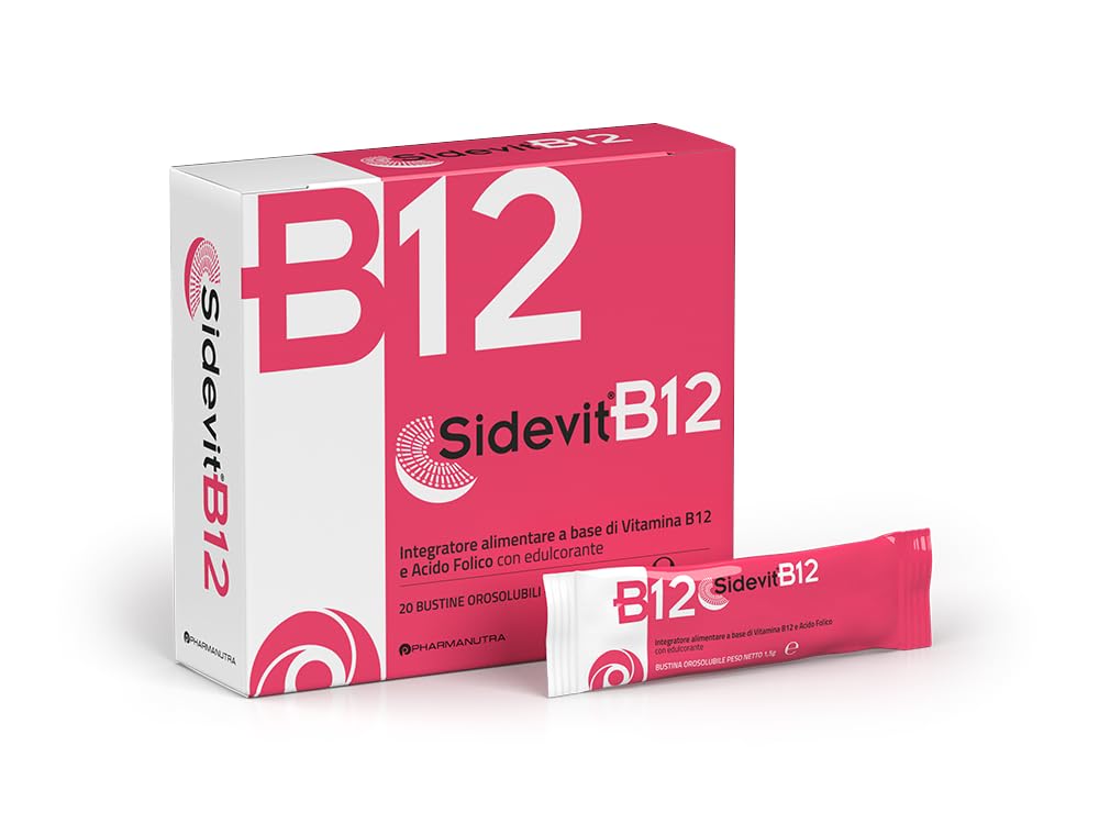 Sidevit® B12 Integratore alimentare con Tecnologia Sucrosomiale®, Alta Concentrazione, Supporto Stanchezza e Sistema nervoso, Per chi ha una alimentazione Vegana, 20 Bustine orosolubili, Pharmanutra