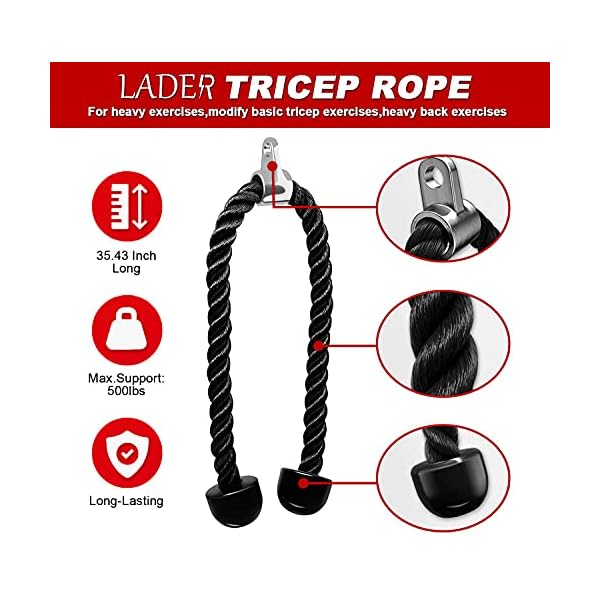 LADER Cable Machine Attachments LAT Pulldown Accessories - V-Shaped Handle + Triceps Rope Pull Down Attachment + Exercise Handles + Ankle Straps + Carabiner Clips for Home Gym Workout
