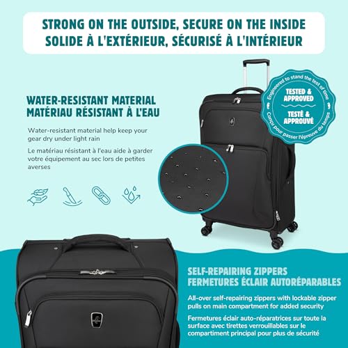 ATLANTIC Artisan III Large Checked Luggage — Expandable, Lightweight, Water-Resistant Suitcase with 8 Spinner Wheels and Lockable Zipper Puller Heads — Black, 28-inch image 3