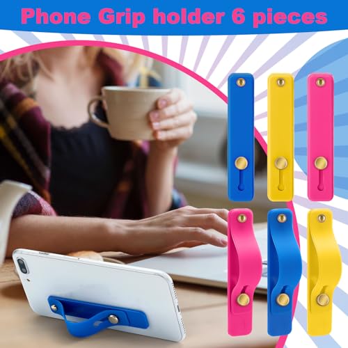 Image of Weewooday 6 Pieces Phone Grip Holder Cell Phone Grip Strap Telescopic Finger Strap Stand Universal Finger Kickstand for Most Smartphones(Blue, Rose Pink, Yellow,Classic)