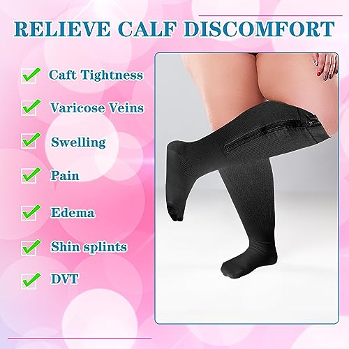 Hillban 2 Pair Wide Plus Size Calf Zipper Compression Socks 15 - 25 Mmhg for Overweight Women Men(2X-Large,Black)3