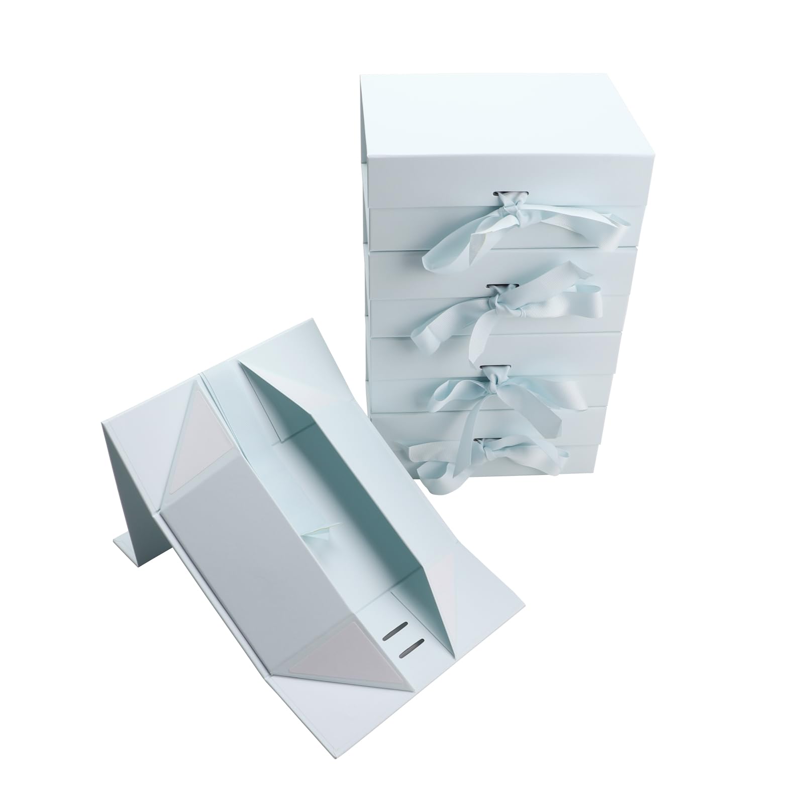 MEIANJU Luxus-Geschenkboxen, glänzend, magnetisch, mit Schleife, 29 x 21 x 11 cm, faltbar, für Trauzeugen, Heiratsantrag, Hochzeit, Geburtstag und elegante Geschenkverpackung, Hellblau, 5 Stück