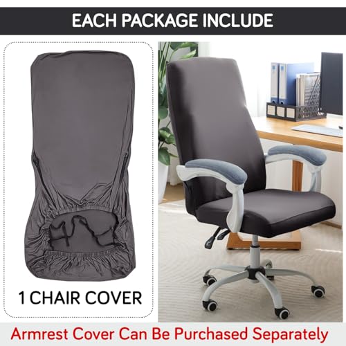 Image of HOKIPO Office Chair Cover for Executive Chair (High-Back) - 140 GSM Stretchable Fabric - Anti-Slip & Washable - Fits Tall & Big Office Chairs, Graphite Grey (AR-6204-DGRY)
