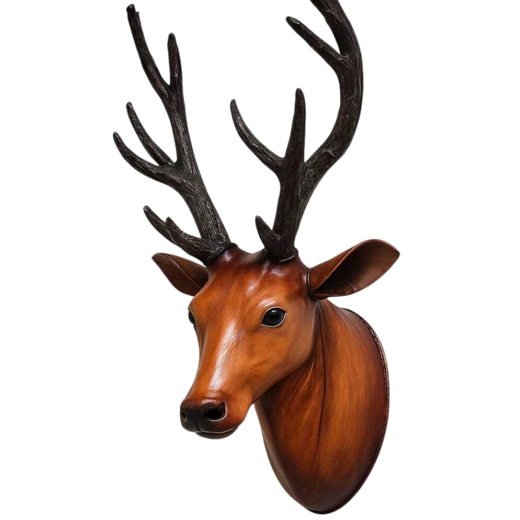 Wall Mounted Barasinga Deer Head Showpiece Brown | Decorative Deer Wall Hanging Sculpture for Living Room Bedroom Balcony Hotel Restaurant | Resin Animal Head Wall Decor-image-31