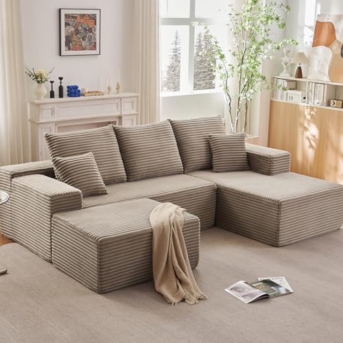 Image of 96 inch W Boneless Cloud Sectional Couch Modular Sofa with Ottoman