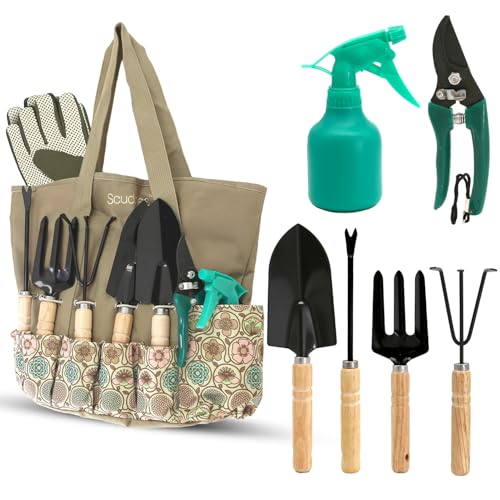 scuddles Gardening Tools for Women Stainless Steel Gardening Tools - Gardening Kit Garden Tools for Women Includes Shovel Trowel Fork Rake Gardening Gloves Perfect Gardening Gifts