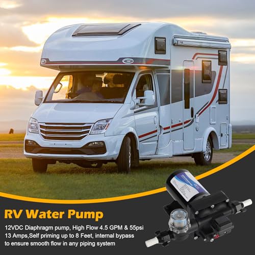 Image of 4048-153-E75 RV Water Pump, 12V 4.5 GPM, 55 PSI, 13 Amps Multi-Fixture Automatic Demand Pump for RV Caravan Marine Yacht Replaces# 4048153E75S