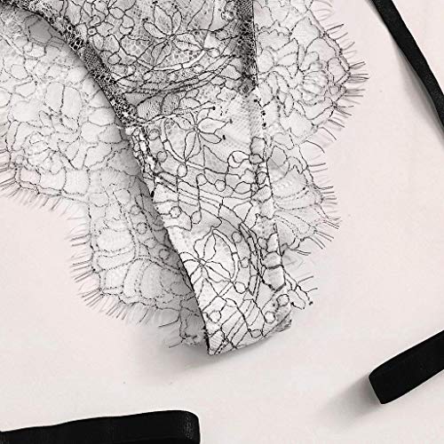 Atezch Women Lingerie Sets with Garter Belt 2 Piece Lace Teddy Babydoll Sexy Bodysuit Sexy Eyelash Floral Lace Suit (White, M)