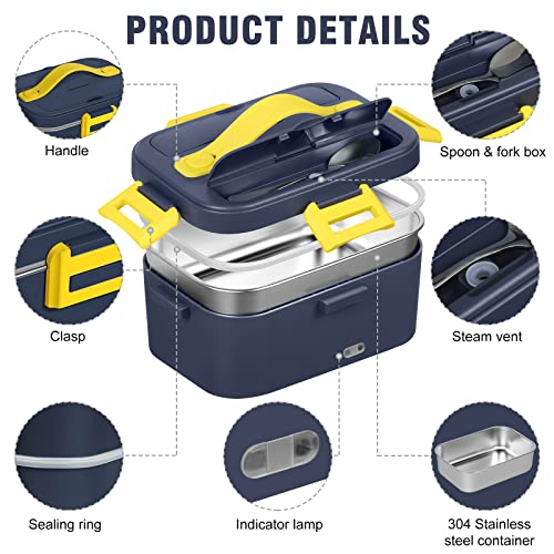 Cujgt Electric Lunch Box Food Heater, 75W Portable And Leakproof Heated Lunch Boxes For Adults With 1.8L Removable 304 Stainless Steel Container, 12V 24V 110V Electric Lunch Box For Car Truck Home #TOP2