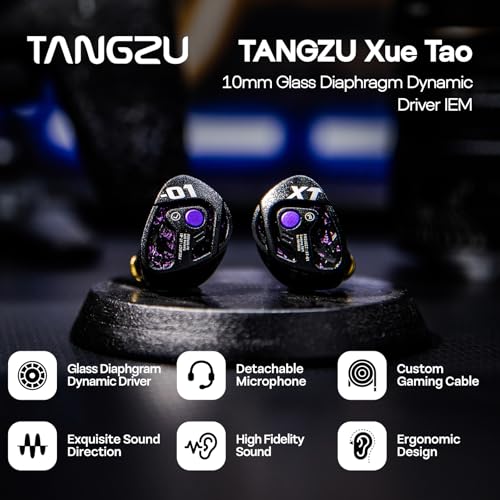 Image of Linsoul TANGZU Xue Tao Gaming IEMs, HiFi Wired Earbuds with Detachable Mic,10mm Glass Diaphragm Driver in Ear Monitor,with 2Pin Detachable OFC Cable for Audiophile Gamers (TypeC MIC)