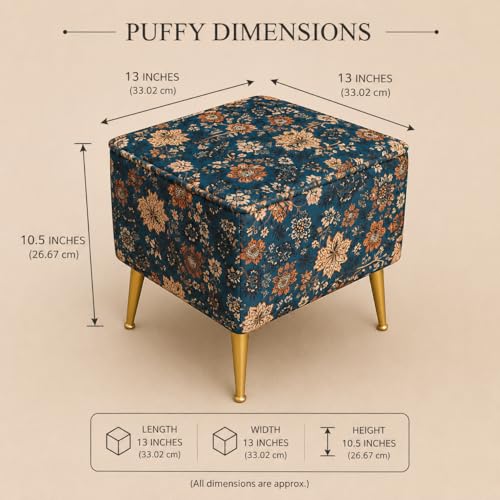Image of Velvet Accent Chair with Pouffe & Floral Cushion | Modern Upholstered Armchair with Gold Metal Legs | Comfortable Lounge Chair for Living Room, Bedroom, Office (Pink Floral)