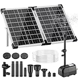 Clevich 35W Fontaine Solaire pour Bassin, 280 L/H,Max 220cm,pour Grands Bassins (8-15 m²),Panneau en Verre 100% avec Moteur sans Balais,4+4 Buses et 2Filtres,Câble de 5m,Kit Spécial Fontaine et Bassin